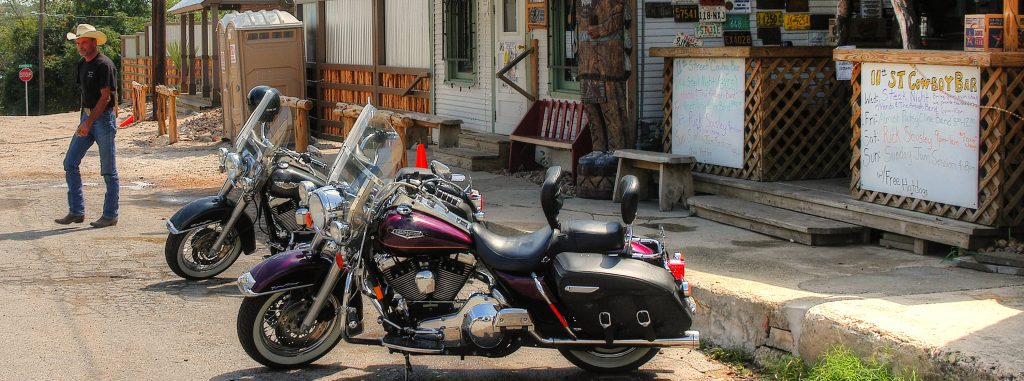 Motorcycle outside a bar in Texas